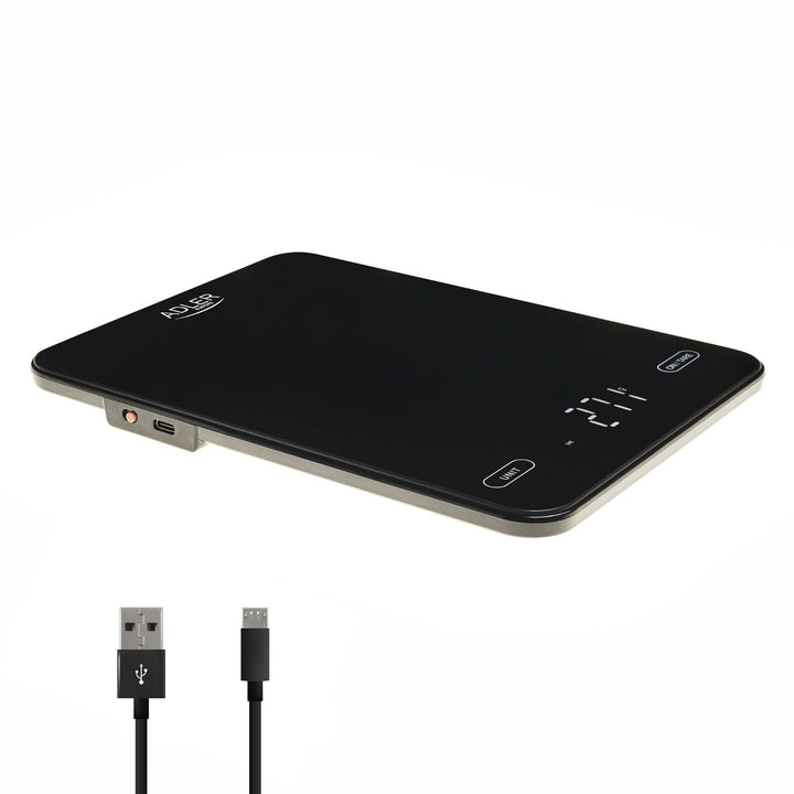 Kuhinjska vaga, Adler, crna, 10 kg, punjiva putem USB-a, AD 3177