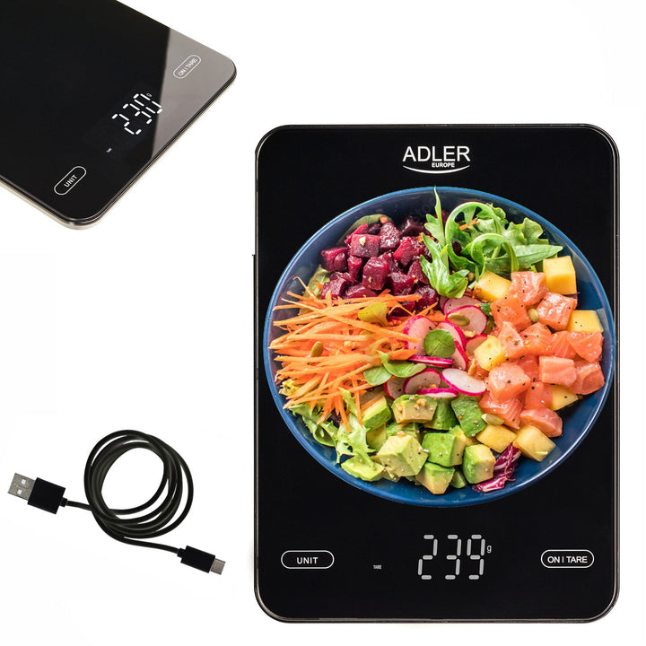 Kuhinjska vaga, Adler, crna, 10 kg, punjiva putem USB-a, AD 3177