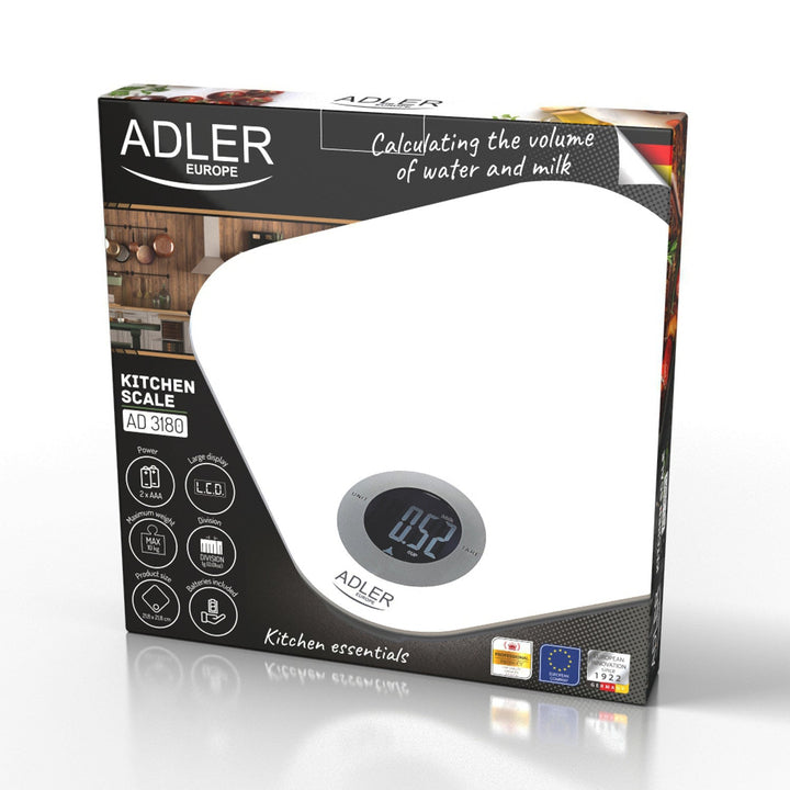 Adler kuhinjska vaga, kaljeno staklo, LCD zaslon, do 10 kg, AD 3180