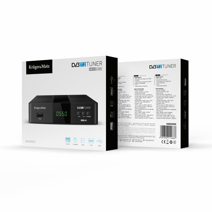KM0550D DVB-T2 tuner i dekoder s H.265 HEVC, EPG, PVR i Timeshift – Kruger&amp;Matz