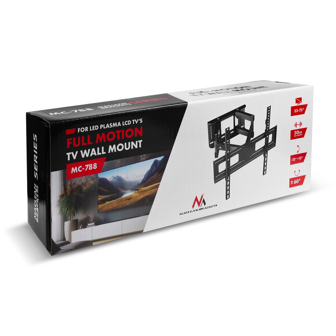 Maclean TV nosač, max. VESA 600x400, 32-85", 60 kg, podešavanje kuteva u vertikalnom i horizontalnom smjeru, profil 65-390 mm, crna, MC-789