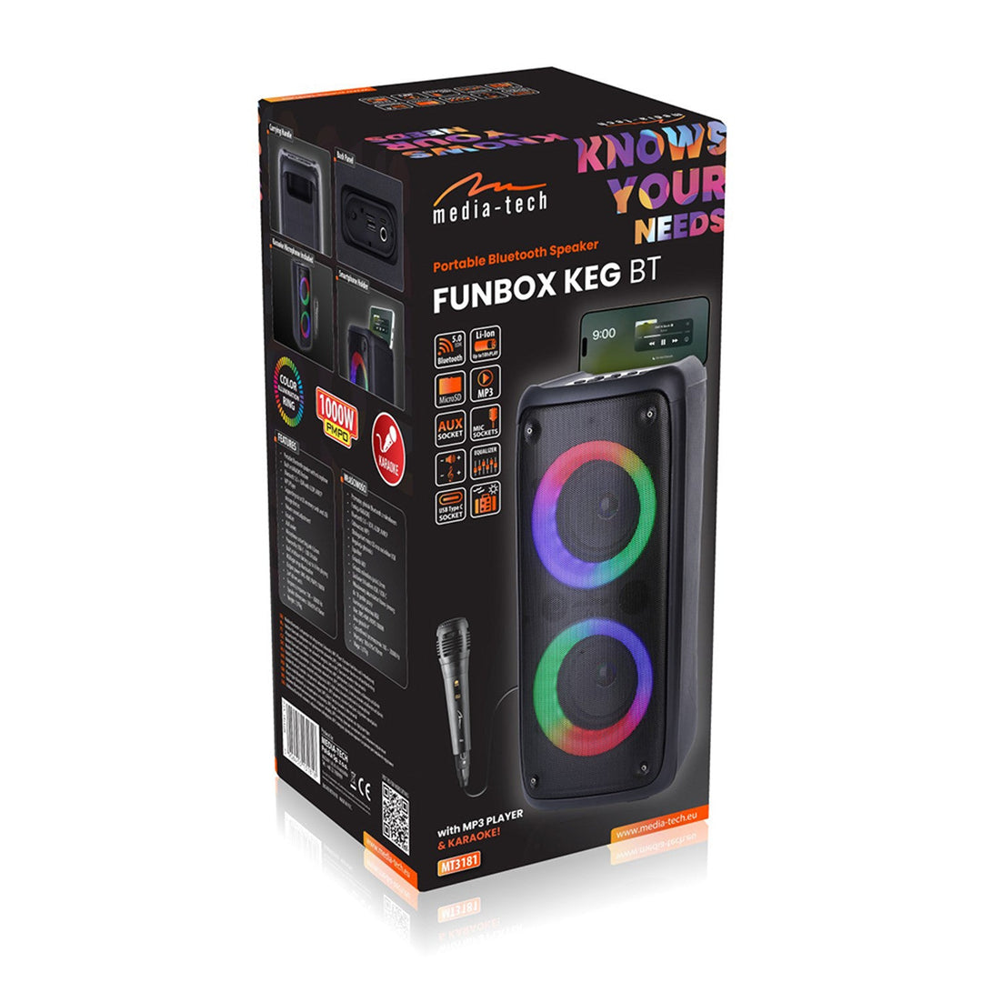 Media-Tech prijenosni zvučnik, karaoke, Bluetooth 5.0, 1000 W, MT3181