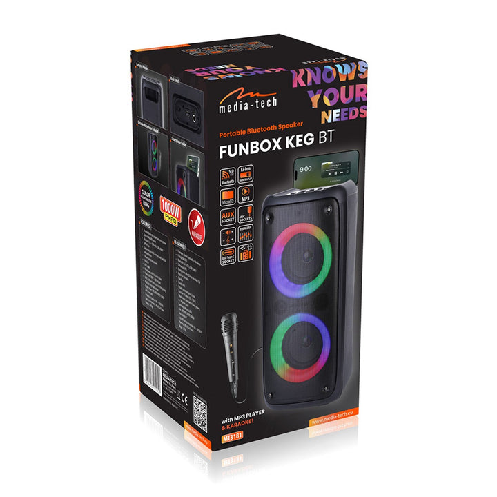 Media-Tech prijenosni zvučnik, karaoke, Bluetooth 5.0, 1000 W, MT3181