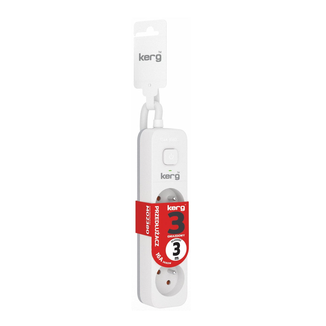 KERG produžni kabel sa prekidačem, 3 utičnice, bijelo-sivi, 3 m, 16 A, H05VV-F 3x1.5 mm²