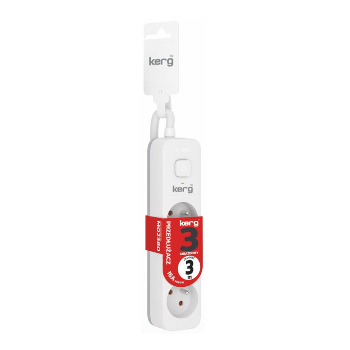 KERG produžni kabel sa prekidačem, 3 utičnice, bijelo-sivi, 3 m, 16 A, H05VV-F 3x1.5 mm²