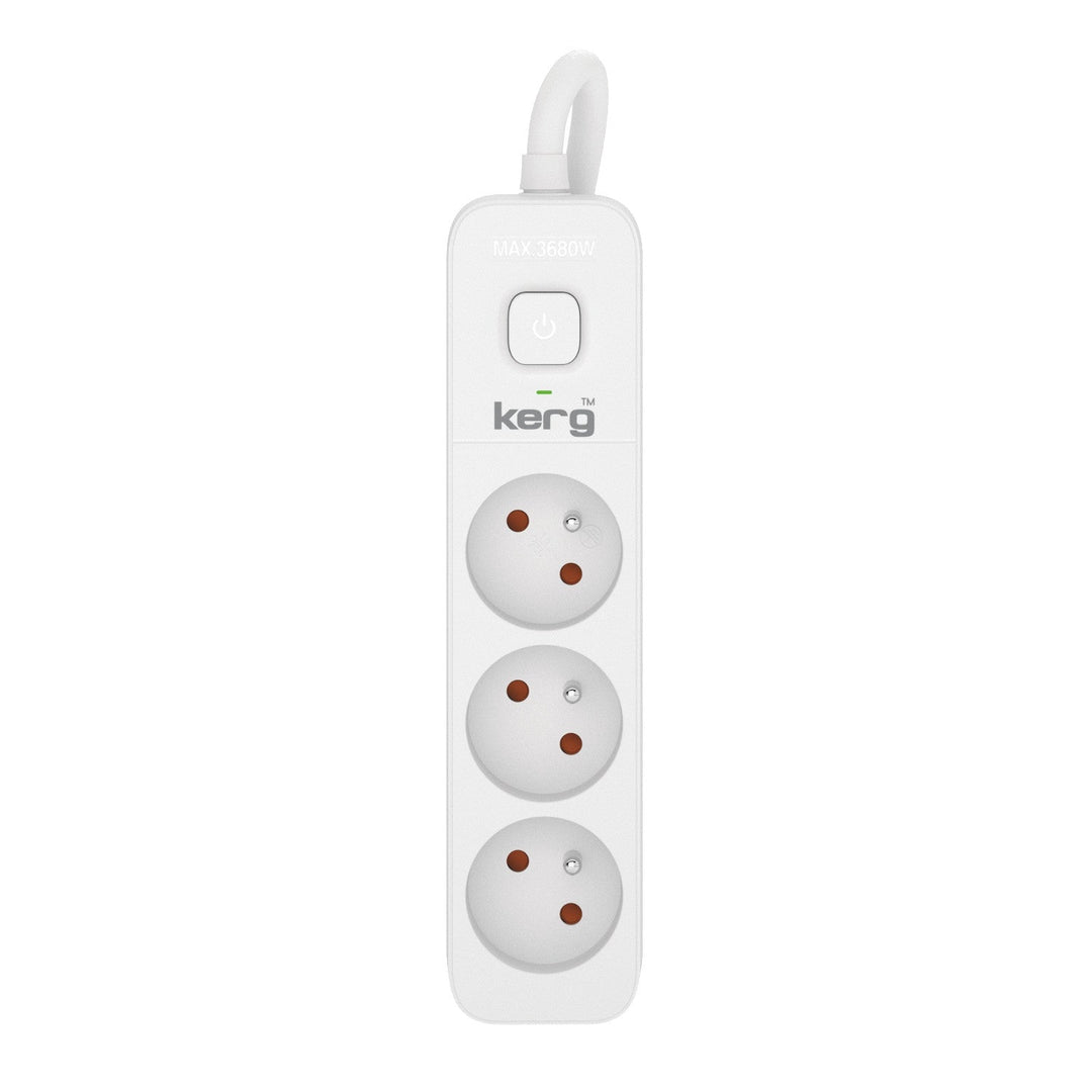 KERG produžni kabel sa prekidačem, 3 utičnice, bijelo-sivi, 3 m, 16 A, H05VV-F 3x1.5 mm²