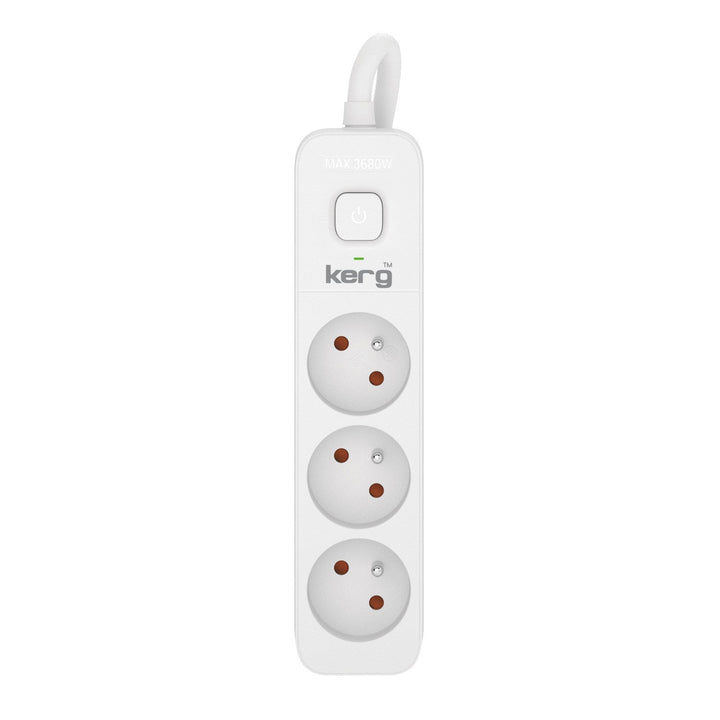 KERG produžni kabel sa prekidačem, 3 utičnice, bijelo-sivi, 3 m, 16 A, H05VV-F 3x1.5 mm²