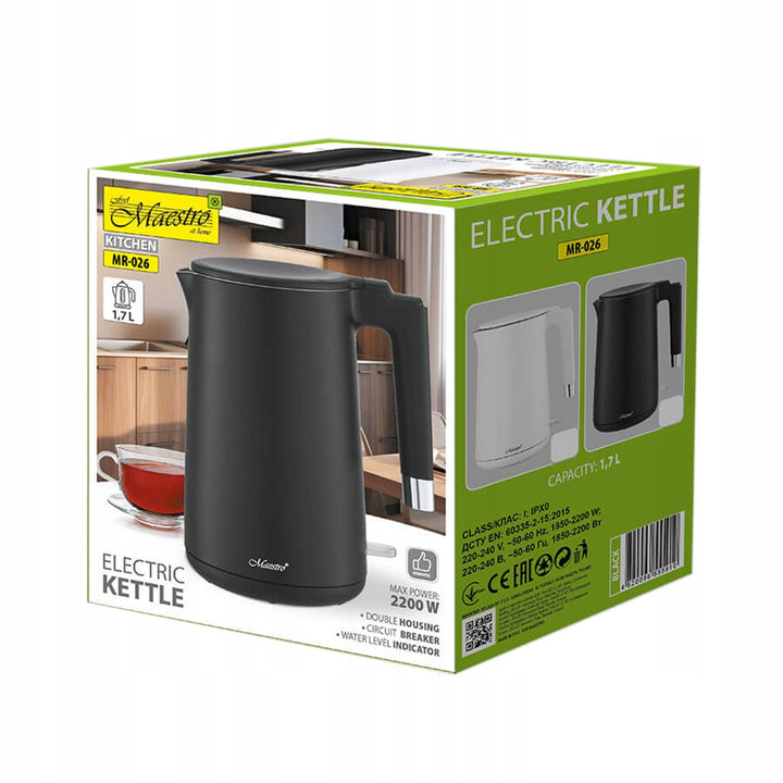 Maestro električni čajnik, 1800 W, 1,7 l, crni, MR-026