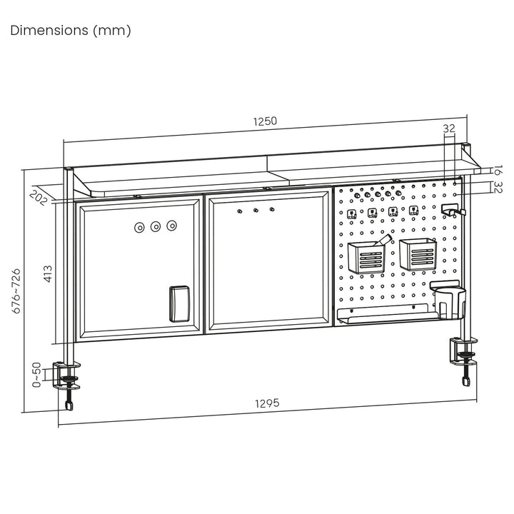 Ergo uredski pregradni organizator za stol, maksimalno opterećenje 10 kg, bijela i plutena ploča, širina 1250 mm, crna, ER-300 B