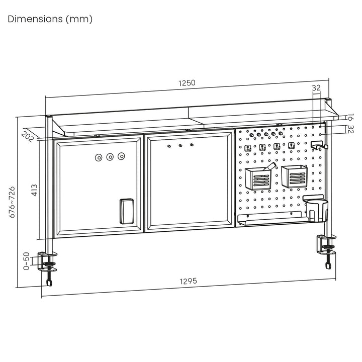 Ergo uredski pregradni organizator za stol, maksimalno opterećenje 10 kg, bijela i plutena ploča, širina 1250 mm, bijela, ER-300 W