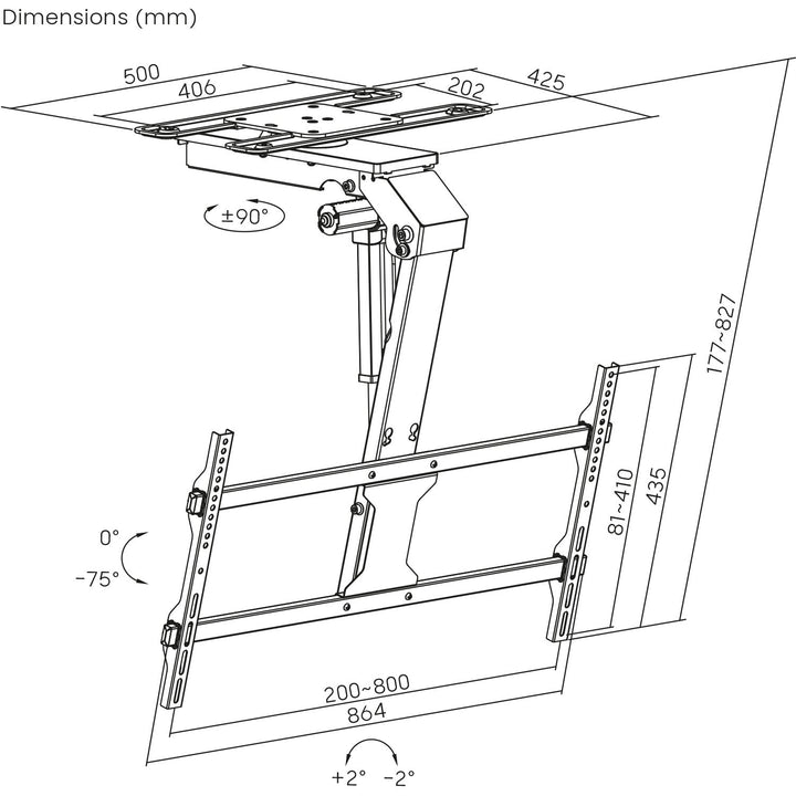Maclean električni držač za TV, stropni, kompatibilan s Tuya, max. VESA 800x400, podesiv od +90° do -90°, za TV od 43 do 86", max. 45 kg, MC-109 T
