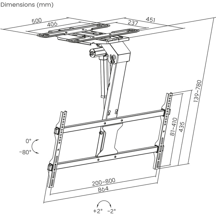 Maclean električni držač za TV, montiran na strop, kompatibilan s Tuya, max. VESA 800x400, za TV od 43 do 86", max. 45 kg, MC-110 T