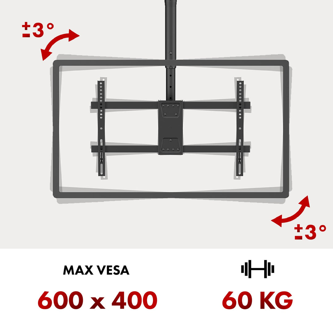 Maclean stropni nosač za TV, maksimalno opterećenje 60 kg, 43–86", maksimalna VESA 600×400, MC-112 B