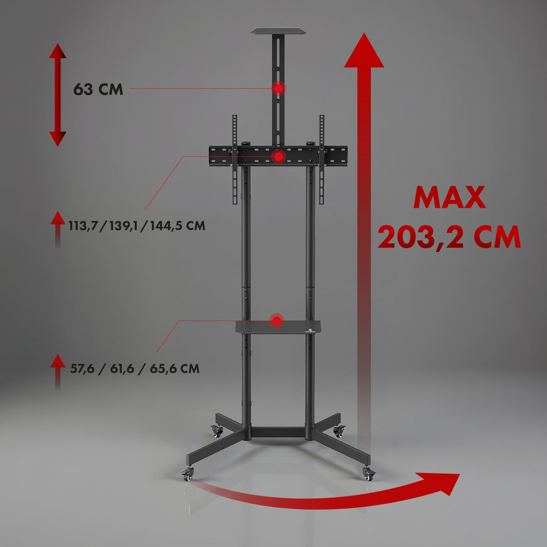 Maclean TV stalak/kolica, polica za kameru, na kotačima, 37–70", max. nosivost 45 kg/5 kg po polici, max. VESA 600×400, MC-113 B
