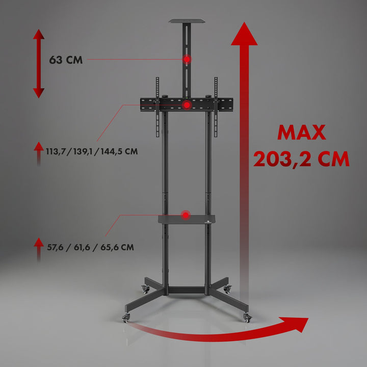 Maclean TV stalak/kolica, polica za kameru, na kotačima, 37–70", max. nosivost 45 kg/5 kg po polici, max. VESA 600×400, MC-113 B