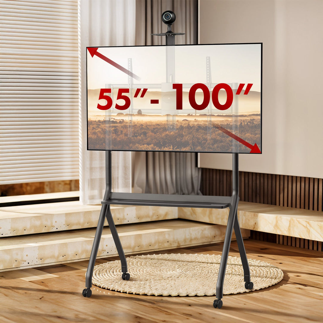 Maclean TV stalak/kolica, polica za kameru, na kotačima, 55-100", max. nosivost 120 kg/10 kg police, max. VESA 900x600, crna, MC-114 B