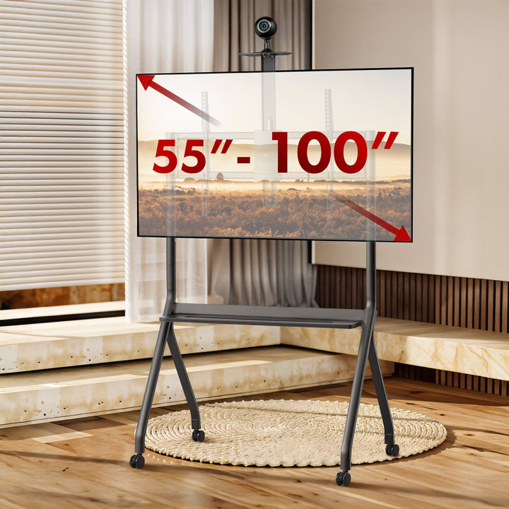 Maclean TV stalak/kolica, polica za kameru, na kotačima, 55-100", max. nosivost 120 kg/10 kg police, max. VESA 900x600, crna, MC-114 B
