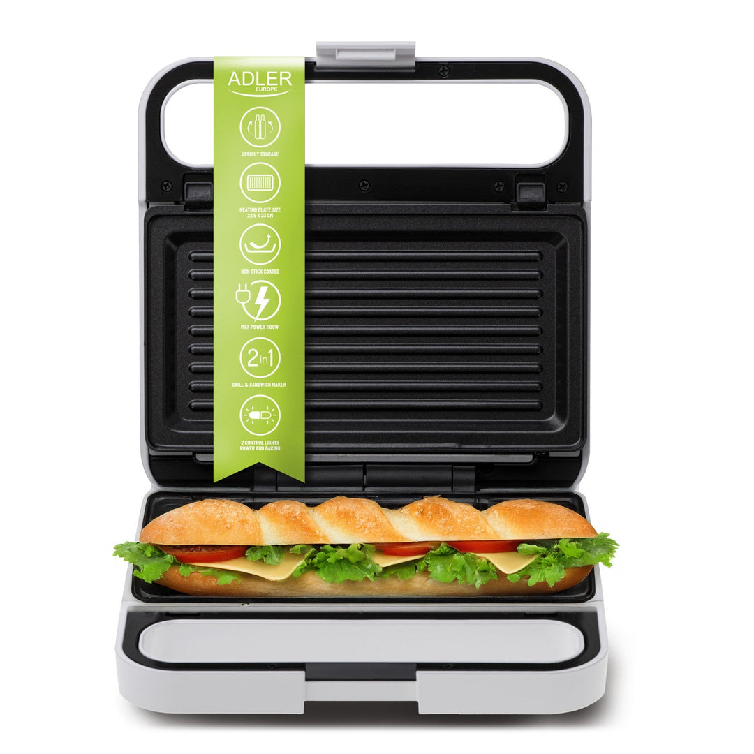 Adler aparat za sendviče, kontaktni grill, 1100 W, bijeli, AD 3070