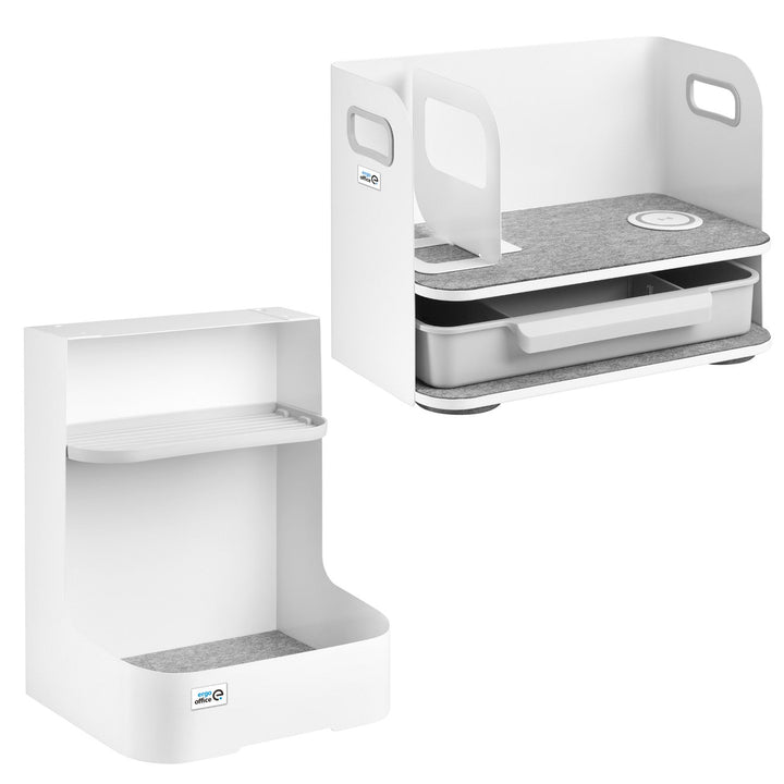 Ergo organizator za stol u uredu s ladicom i bežičnim punjačem, bijeli, max. 10 kg, ER-441 + organizator ispod stola za uredski pribor do 5 kg, ER-442