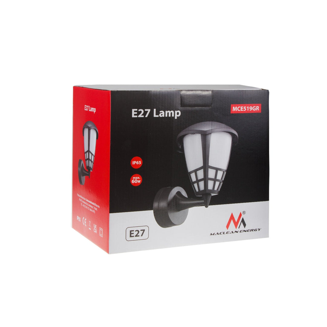 Maclean 1xE27 zidna lampa, maksimalno opterećenje 60 W, IP65, siva, MCE519 GR + Maclean Energy MCE268 WW E27 LED žarulja sa žarnom niti, 8 W 230 V, topla bijela 3000 K, 1055 lm, retro Edison dekorativna