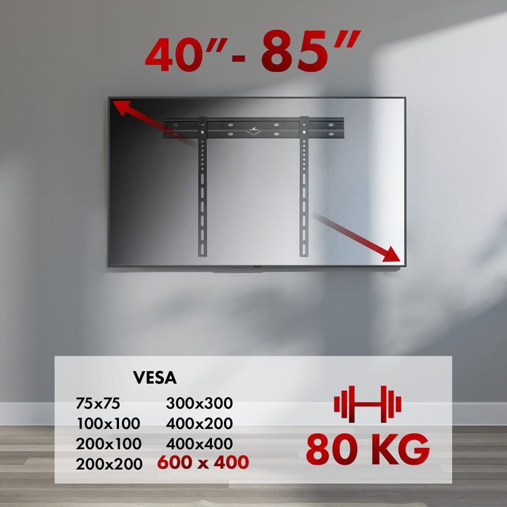 Ultra-ravni zidni nosač za Maclean televizore, 40-85", max. VESA 600x400, nosivost do 80 kg, MC-123