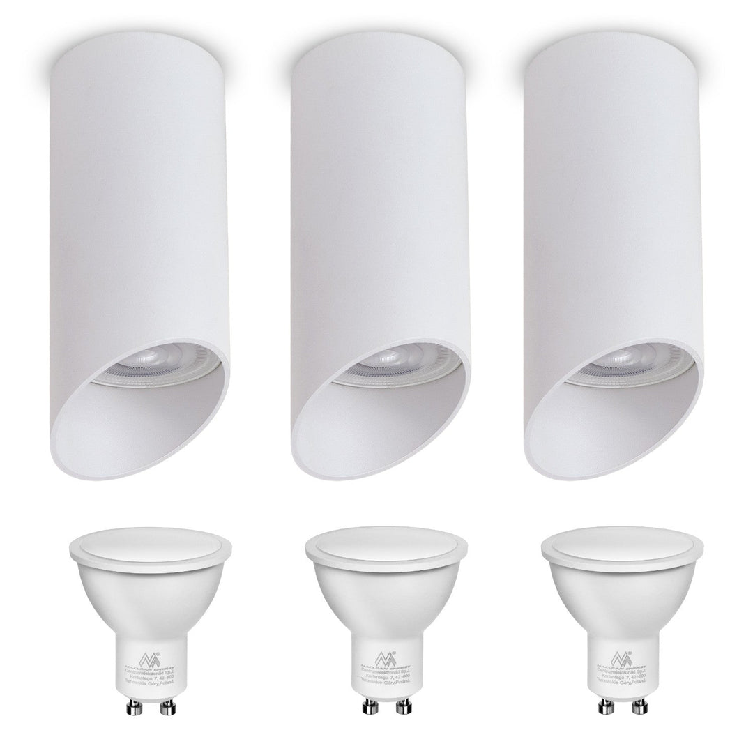 Uređaj za površinsku montažu / Maclean cijev, reflektor, okrugli, aluminij, GU10, 55x130 mm, bijeli, MCE360 W 3 kom. + GU10 7 W LED žarulja Maclean Energy MCE437 WW topla bijela 3000 K, 220-240V~, 50/60Hz, 3 komada