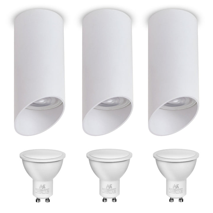 Uređaj za površinsku montažu / Maclean cijev, reflektor, okrugli, aluminij, GU10, 55x130 mm, bijeli, MCE360 W 3 kom. + GU10 7 W LED žarulja Maclean Energy MCE437 WW topla bijela 3000 K, 220-240V~, 50/60Hz, 3 komada