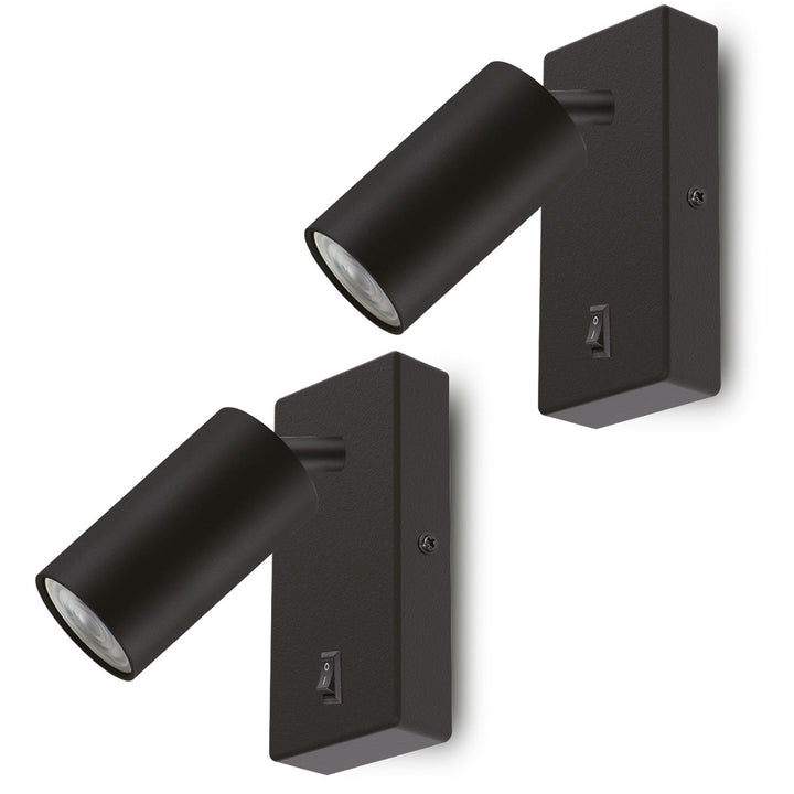Aplică/lampă de perete Maclean, spot, rotund, GU10, cu comutator 55x90mm, culoare neagră, MCE369 B 2buc+ Bec LED GU10 7W Maclean Energy MCE437 WW alb cald 3000K, 220-240V~, 50/60Hz, 2buc