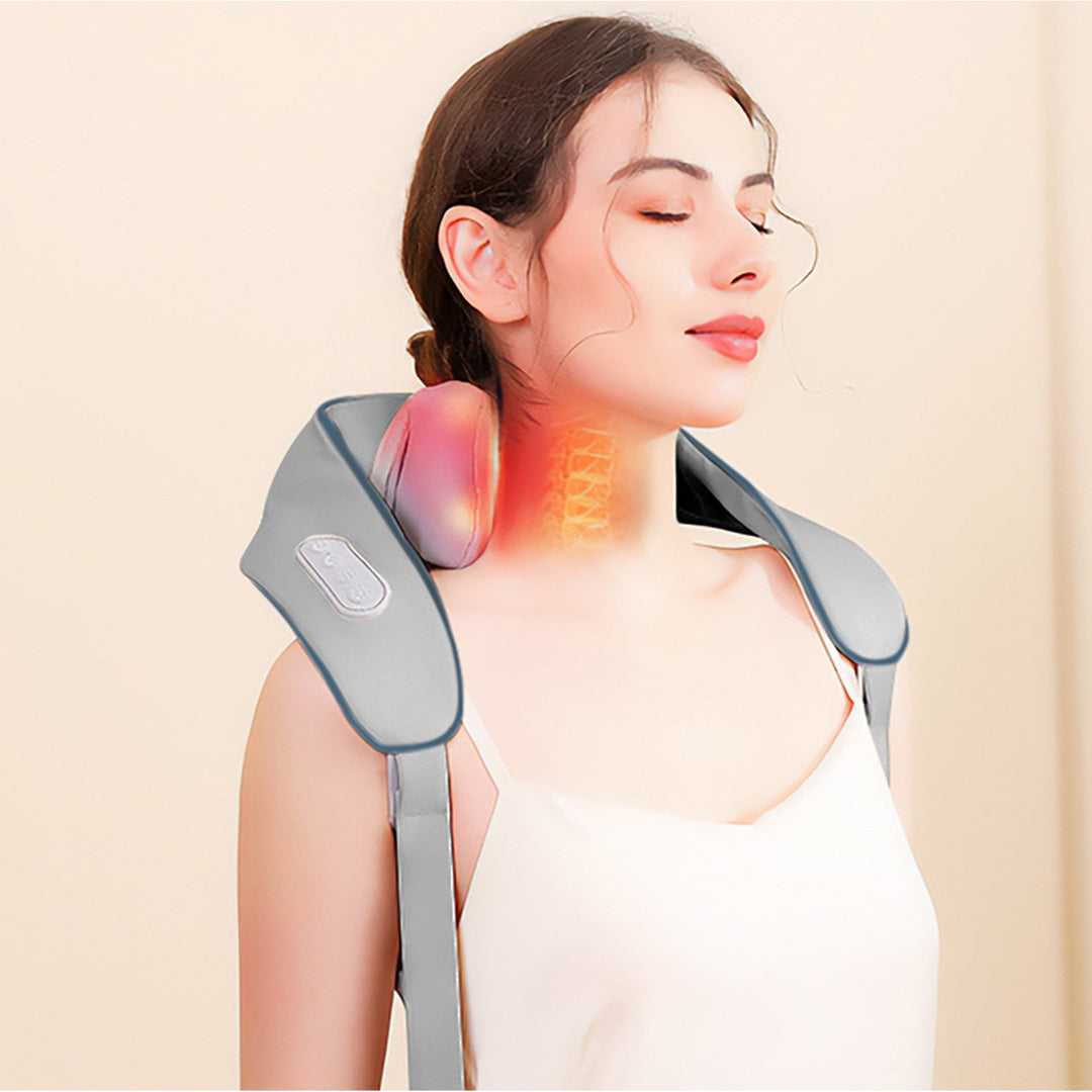 Masera za ramena i vrat. Shiatsu, imitacija ruke 5D, 6 masažnih glava, 3 načina rada, 3 brzine, bežična, USB-C priključak za punjenje. MASERA ZA VRAT I RAMENA