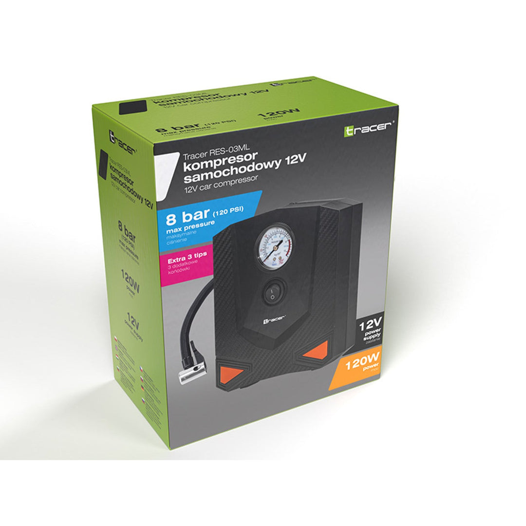Kompresor Tracer, za automobile, motocikle, bicikle, lopte, 120 W, 8 bara, RES-03ML