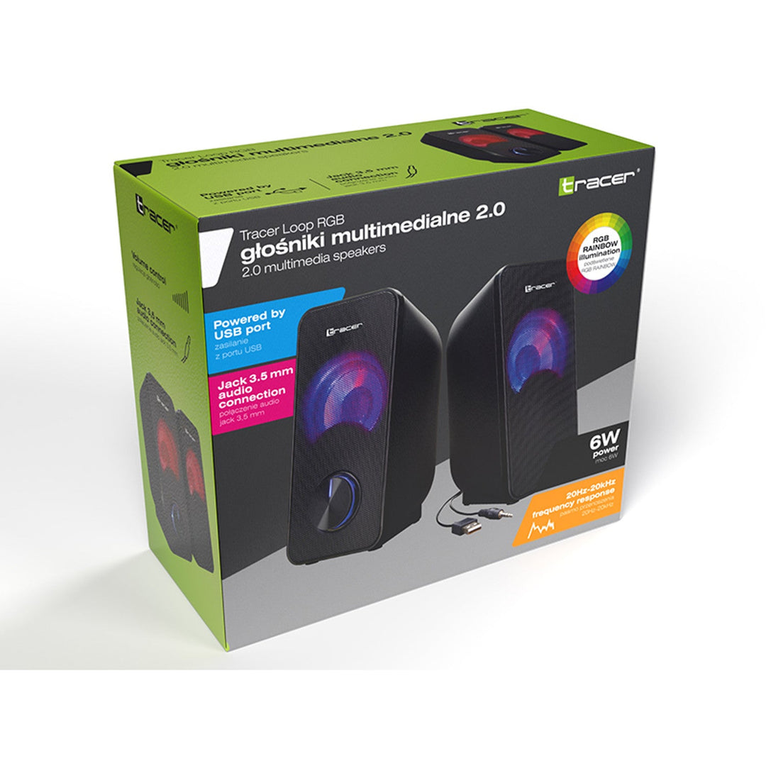 Tracer zvučnici, RGB pozadinsko osvjetljenje, 6 W RMS, USB napajanje, Loop