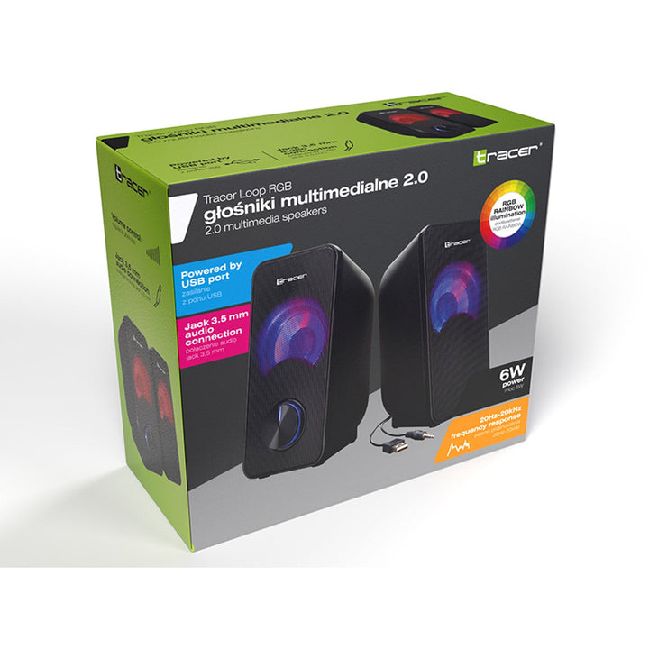Tracer zvučnici, RGB pozadinsko osvjetljenje, 6 W RMS, USB napajanje, Loop