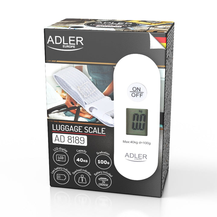 Adler vaga za prtljagu, do 40 kg, LCD zaslon, funkcija tačiranja i stabilizacije, bijela i siva, AD 8189