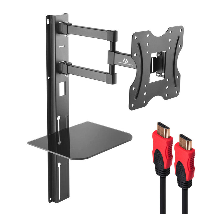 Montaža za TV s DVD policom Maclean, VESA 200×200, 23″–42″, 30 kg, MC-771+HDMI 2.0 4K 3D UHD, kabel duljine 1,8 m, bakarni, 48-bitni