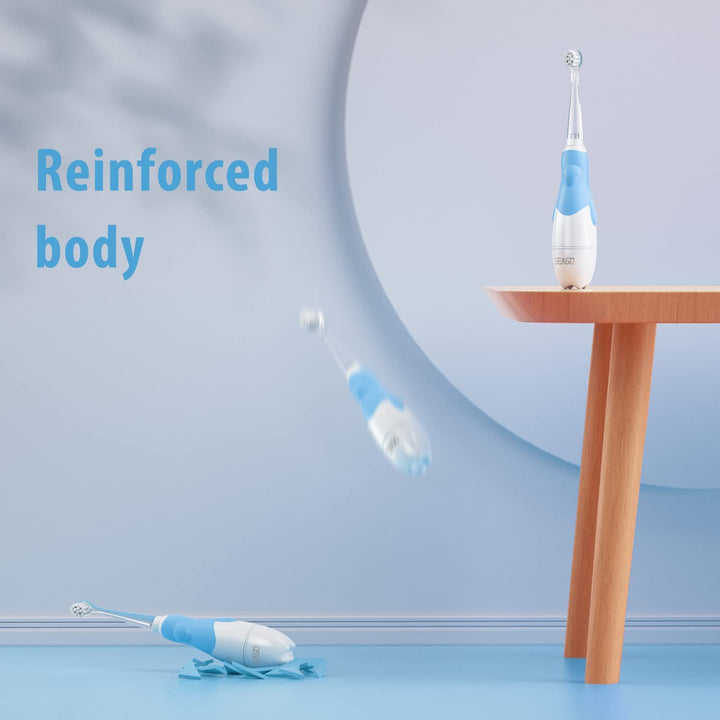 Periuța de dinți sonica pentru copii Seago, culoare albastră, 1xAA 1.5V (neinclusa), 4 rezerve, SG-513 Albastru + Set de 4 rezerve suplimentare, SG-977, culoare transparentă, SG-513 Refill