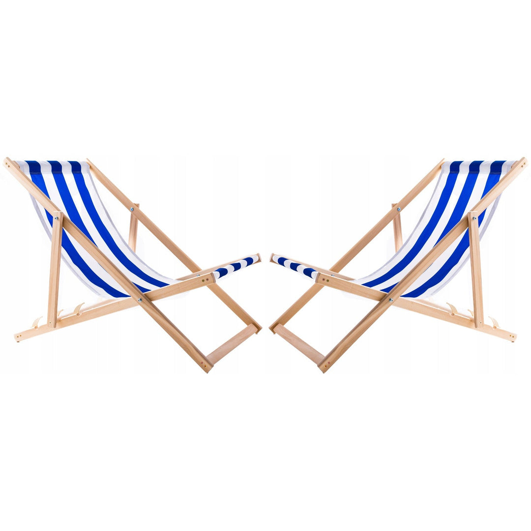 Set od 2 ležaljke za plažu, plave pruge + Woodok drveni stolić za kavu