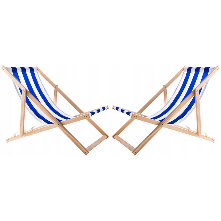 Set od 2 ležaljke za plažu, plave pruge + Woodok drveni stolić za kavu