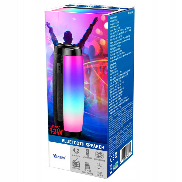 Vakoss bežični zvučnik, Bluetooth, SD, USB, AUX, FM radio, pozadinsko osvjetljenje, SP-B2862K