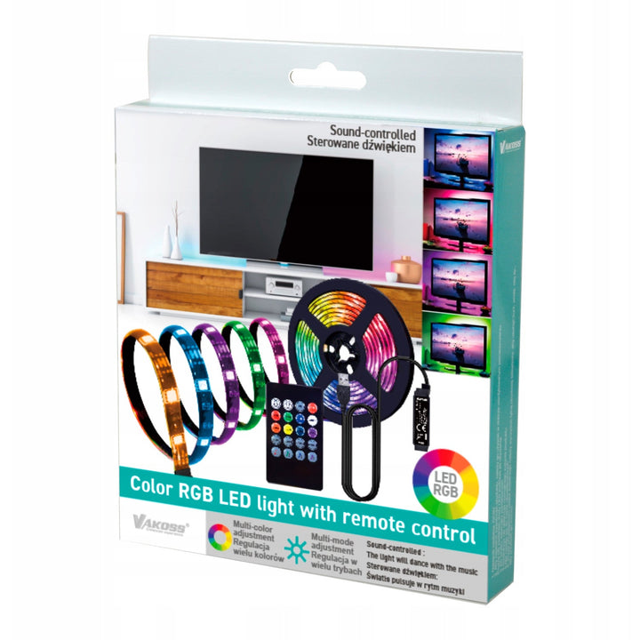 Vakoss RGB LED traka, za pozadinsko osvjetljenje TV-a, kontrolirana zvukom, daljinski upravljač, LA-C612