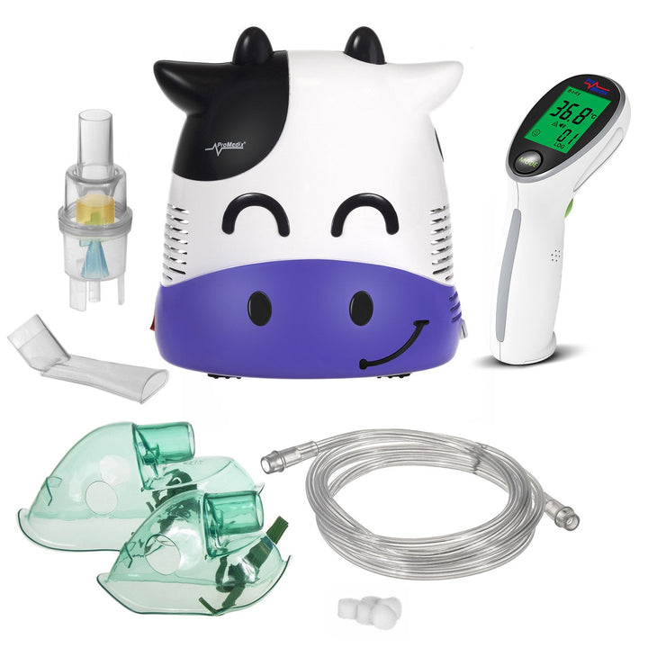 Promedix inhalator za djecu, fudge, set nebulizatora, maske, filtri, PR-810 + Promedix PR-960 nekontaktni infracrveni medicinski termometar