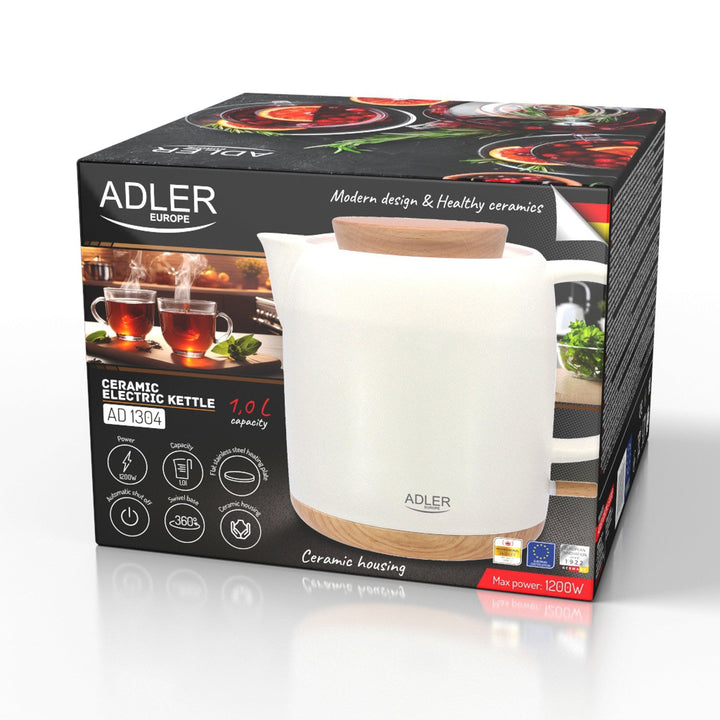 Keramički električni čajnik, 1,0 l, 1200 W, krem boje, Adler AD 1304