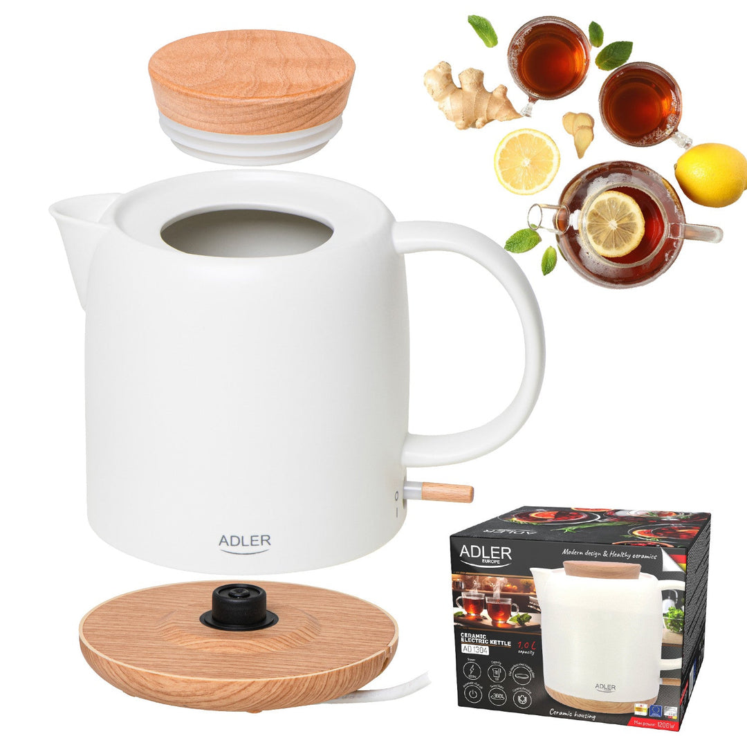 Keramički električni čajnik, 1,0 l, 1200 W, krem boje, Adler AD 1304