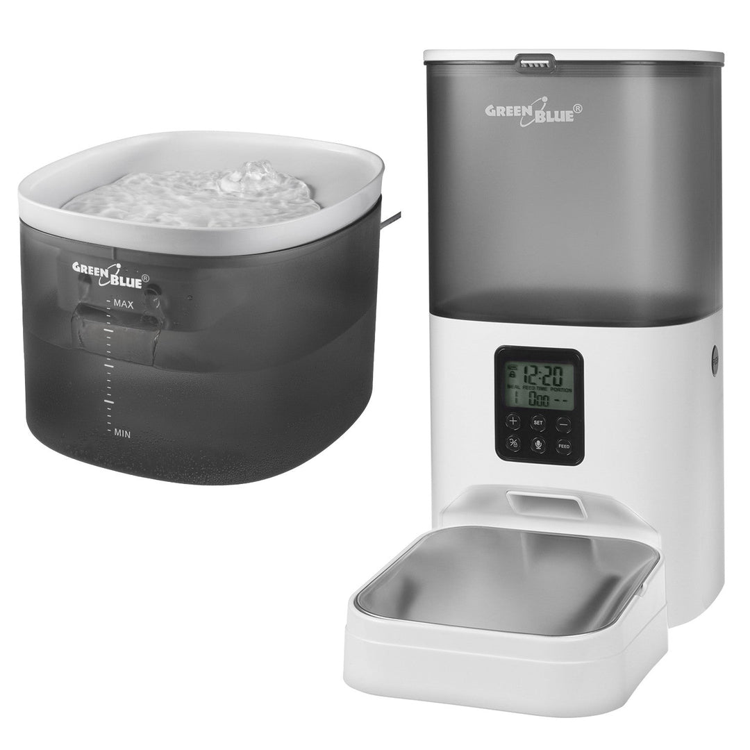 GreenBlue automatski dispenzer vode/posuda za vodu za kućne ljubimce, 3 L, USB 5 V 1 A, GB392 + GreenBlue automatski dispenzer hrane/hranjivač za kućne ljubimce, 6 L, USB 5 V 1 A, GB393