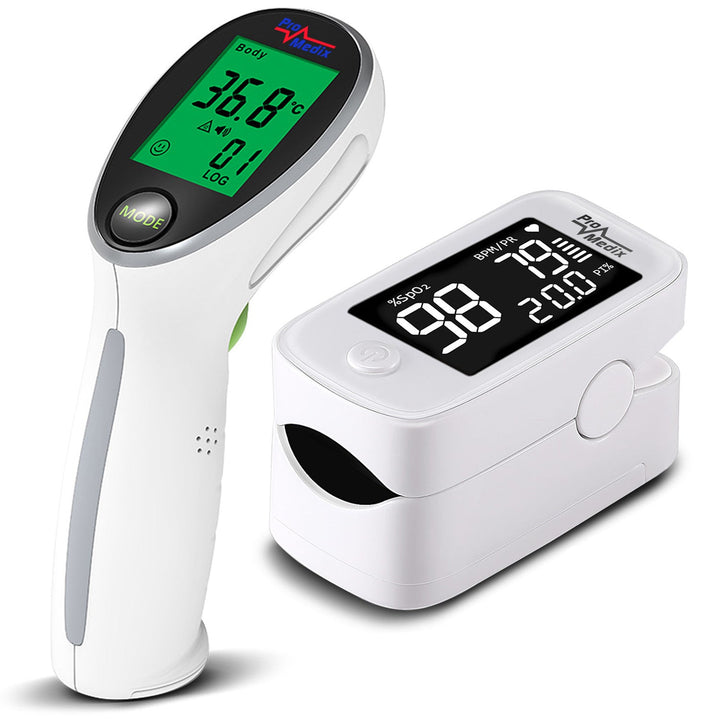 Promedix PR-870 1,5" HD LED medicinski pulsni oksimetar za prst + Promedix PR-960 nekontaktni infracrveni medicinski termometar