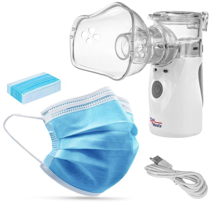 Promedix prijenosni/ručni bežični nebulizator-inhalator, set, maske, PR-835 + 2x medicinske maske CE EN 14683:2019 - set - plava boja, 10 komada Promedix PR-280 BFE>98%