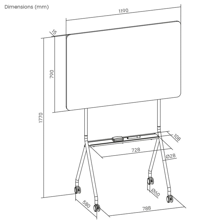 Ergo Office mobilna suha-brisaća ploča, vodoravni položaj, bijela, jednostrana, s policom, dimenzije ploče 1190x790 mm, ER-306
