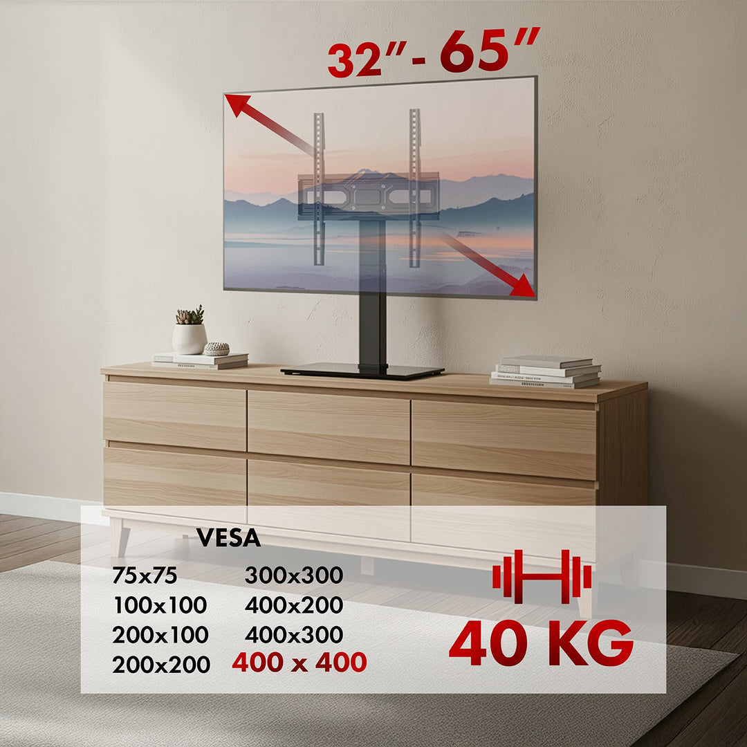 Maclean univerzalni TV stalak, za TV ormarić, stalak, max. 40 kg, max. VESA 400x400, podešavanje visine i kuta, za TV od 32 do 65", MC-1240
