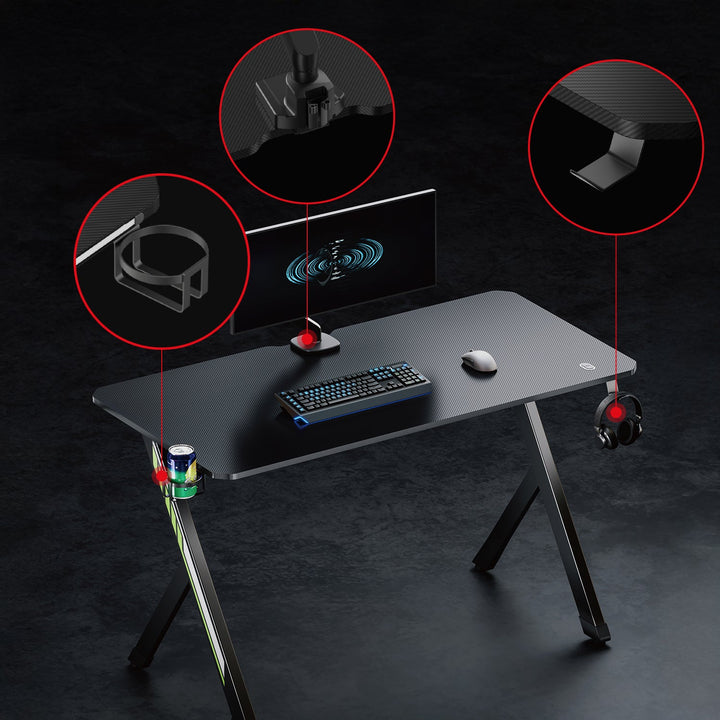 NanoRS gaming stol, crni, s držačem za slušalice i čašu, max. 75 kg, dimenzije 1200 x 600 x 750 mm, RS101