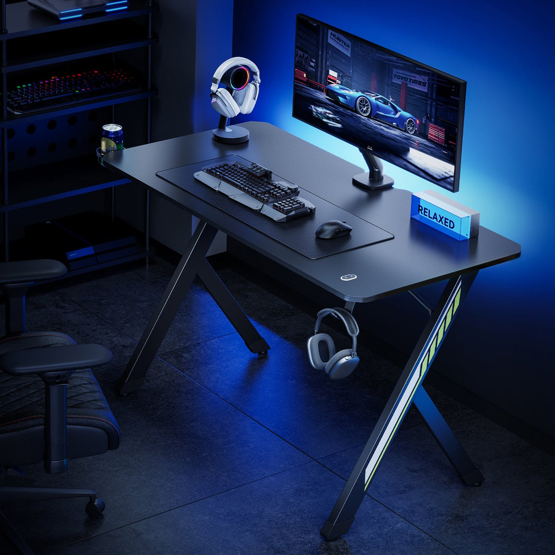 NanoRS gaming stol, crni, s držačem za slušalice i čašu, max. 75 kg, dimenzije 1200 x 600 x 750 mm, RS101