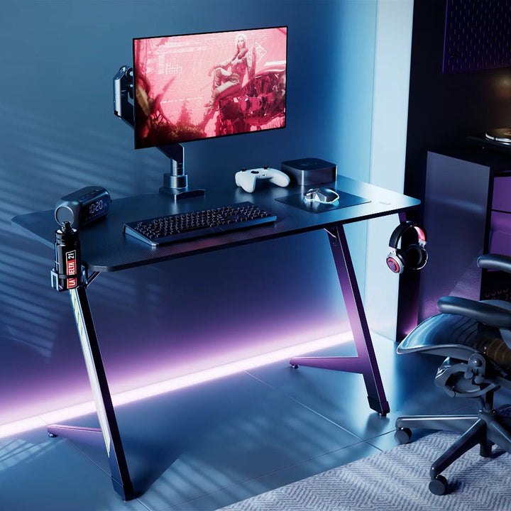 NanoRS gaming stol, crni, s držačem za slušalice i čašu, max. 75 kg, dimenzije 1200 x 600 x 750 mm, RS101